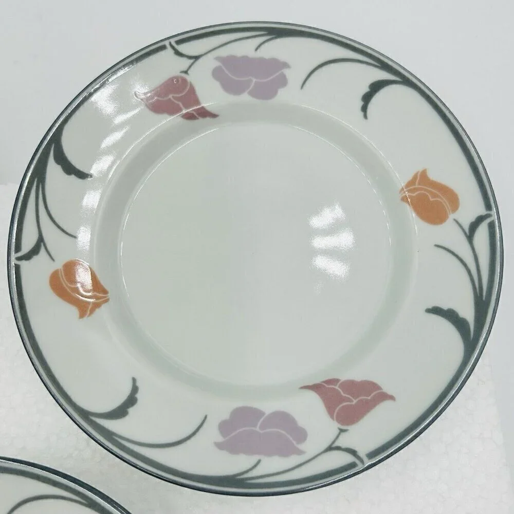 Dansk Tivoli Belles Fleurs 7” Side Small Plates Gray Tulips Pattern Set of 3